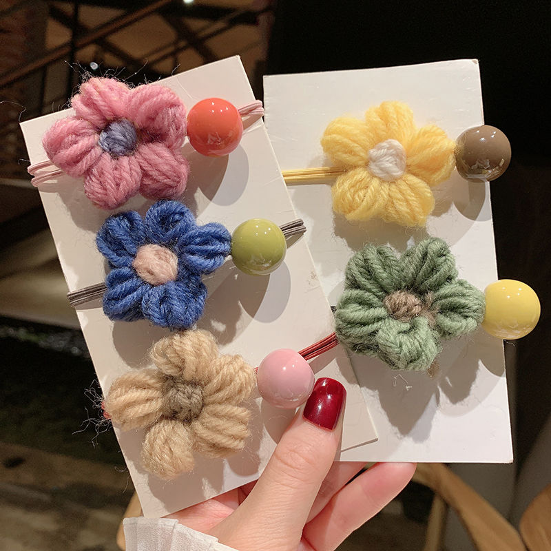 Rubber band wool flower 5 color hair ring hair tie hair band princess rubber band thumbnail