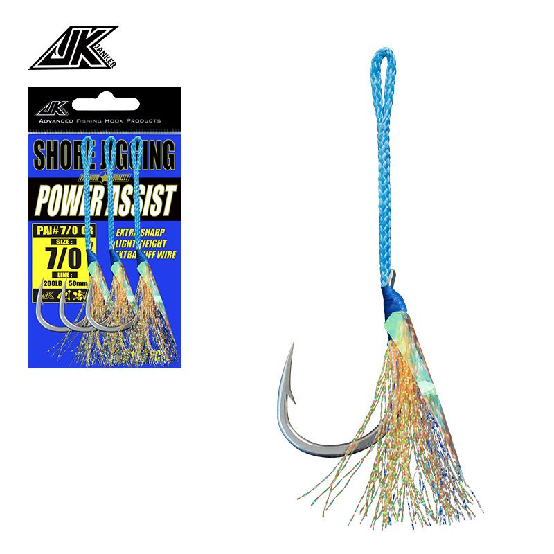 JK Slow-rocking luminous iron plate hook, deep-sea boat fishing anti-bite binding hook, fluorescent feather color Silk Road Asian single hook, false bait lead fishing hook