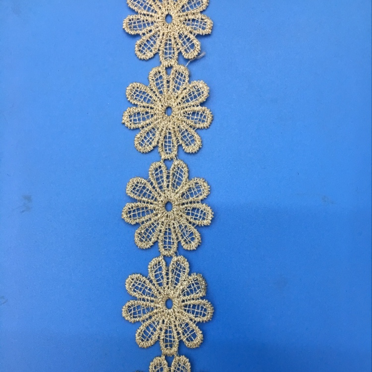 晶彩花边、水溶金丝线花朵花边太阳花条码花边。 Specification image
