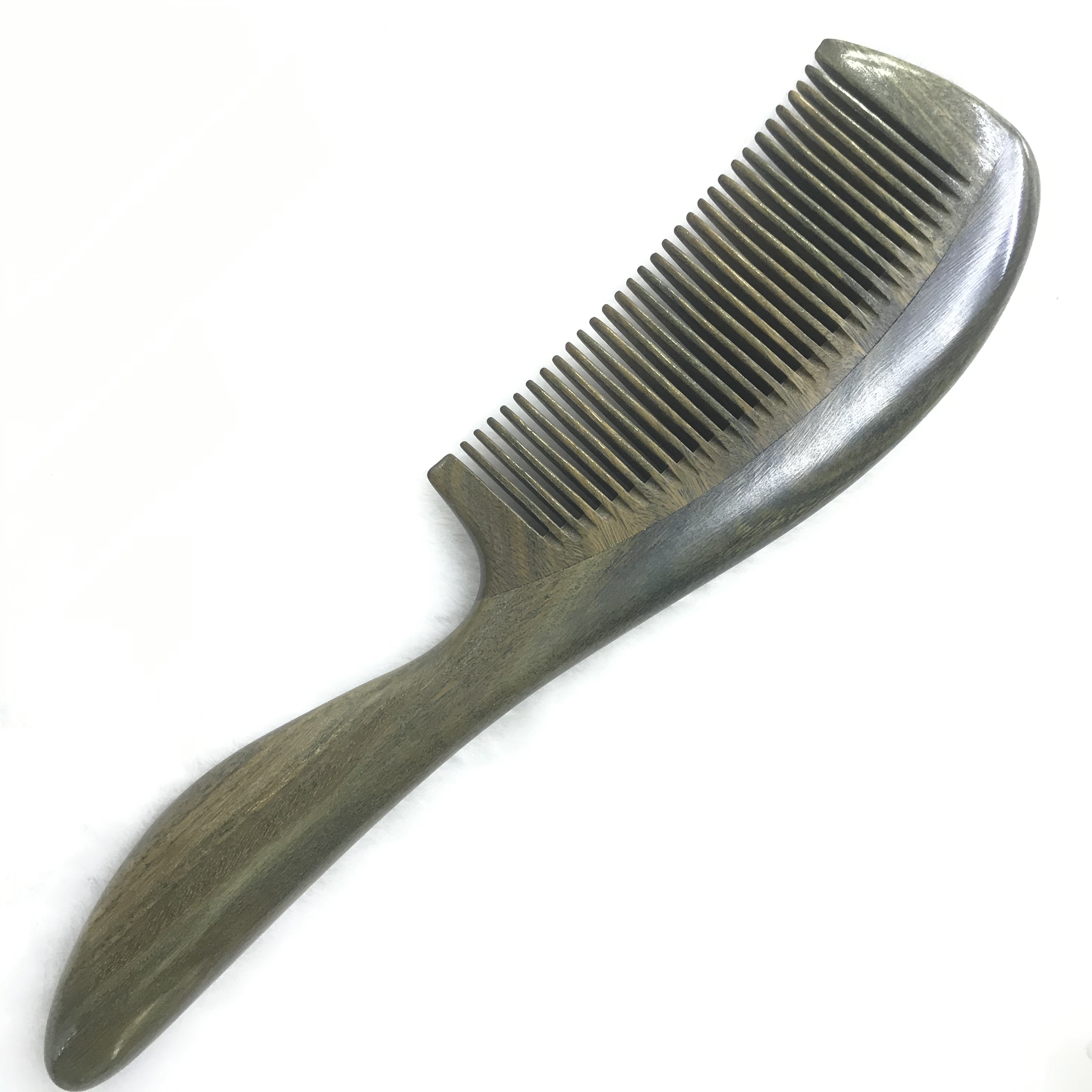 Natural wood green sandalwood comb, long handle, fine-toothed comb, straight hair comb, anti-static massage comb detail image 5