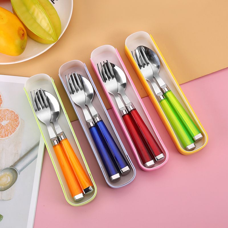 Portable Tableware Stainless Steel Spoon Fork Chopsticks Knife 3-Piece Student Tableware Set Travel Set