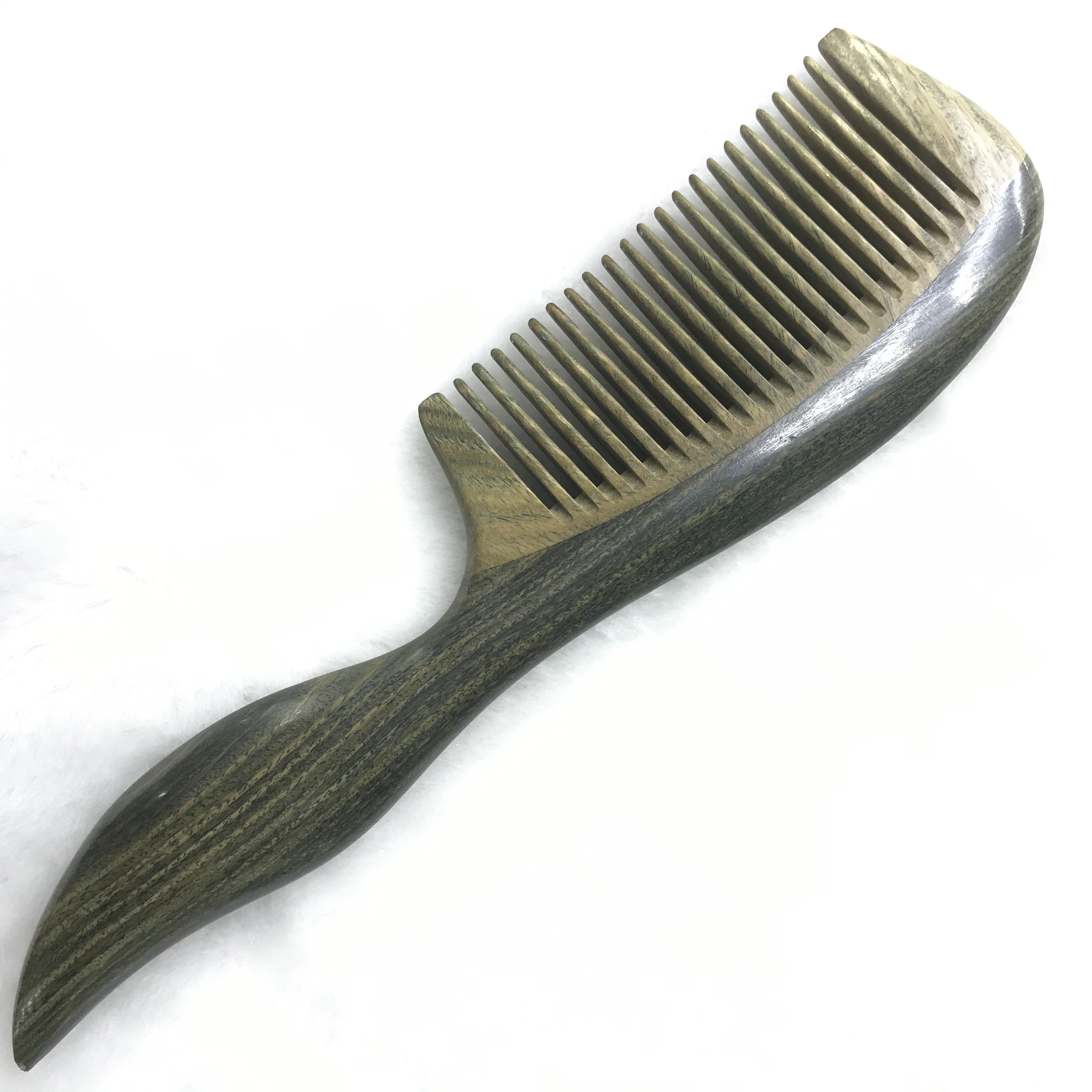 Natural wood green sandalwood comb, long handle, fine-toothed comb, straight hair comb, anti-static massage comb detail image 7