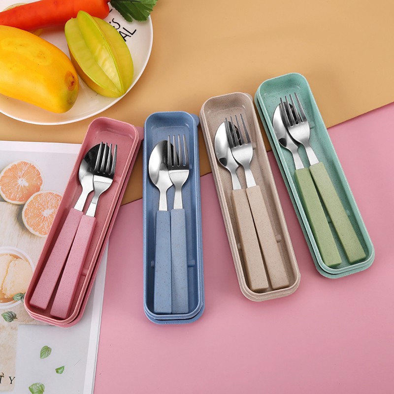 Wheat Tableware Set Wheat Straw Tableware Spoon Chopsticks Wholesale Two Sets Of Stainless Steel Three Sets Of Practical Gifts full figure