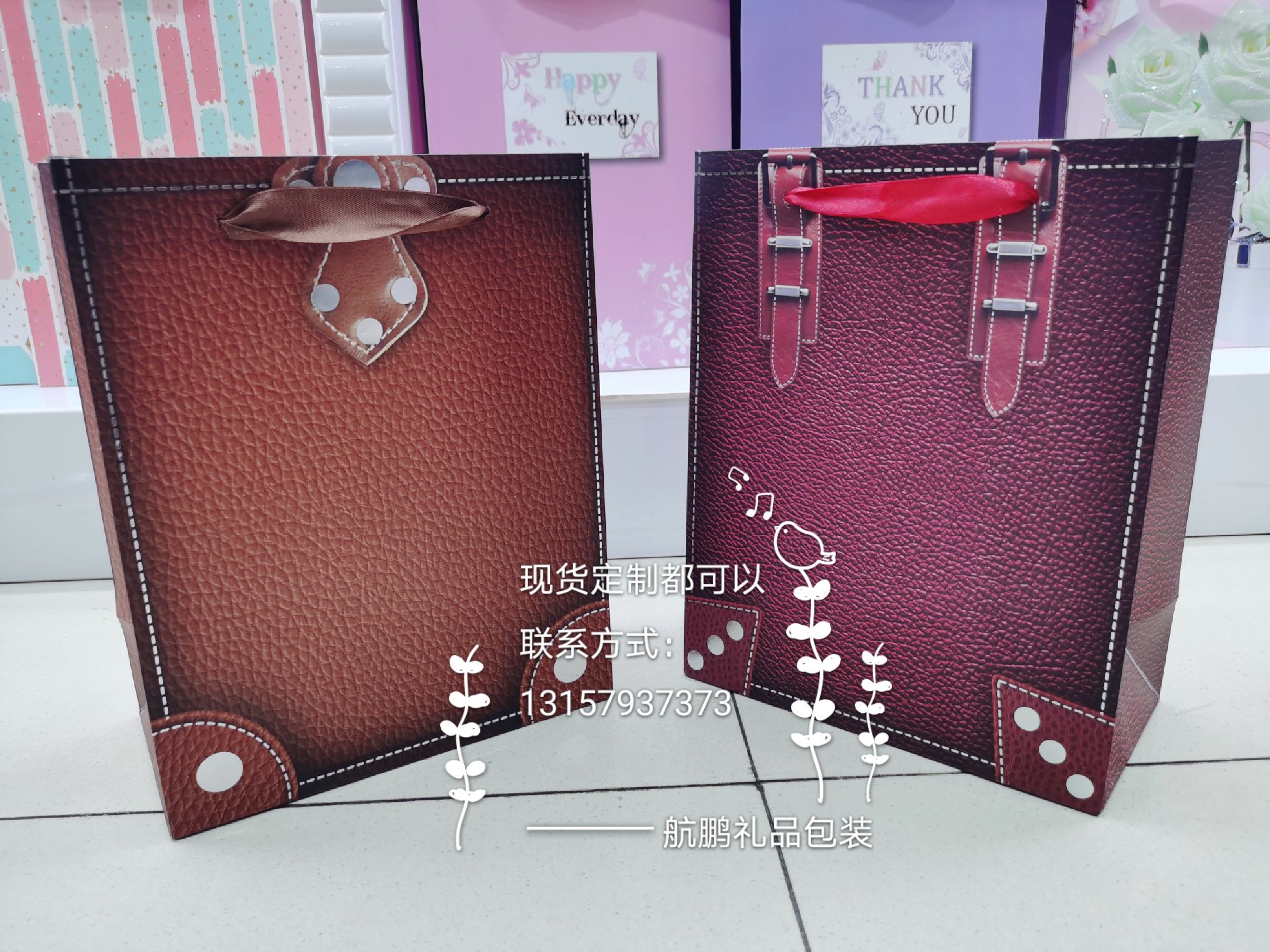 Factory wholesale of high-end tea gift handbags, portable imitation leather texture gift paper bags and handbags details Picture