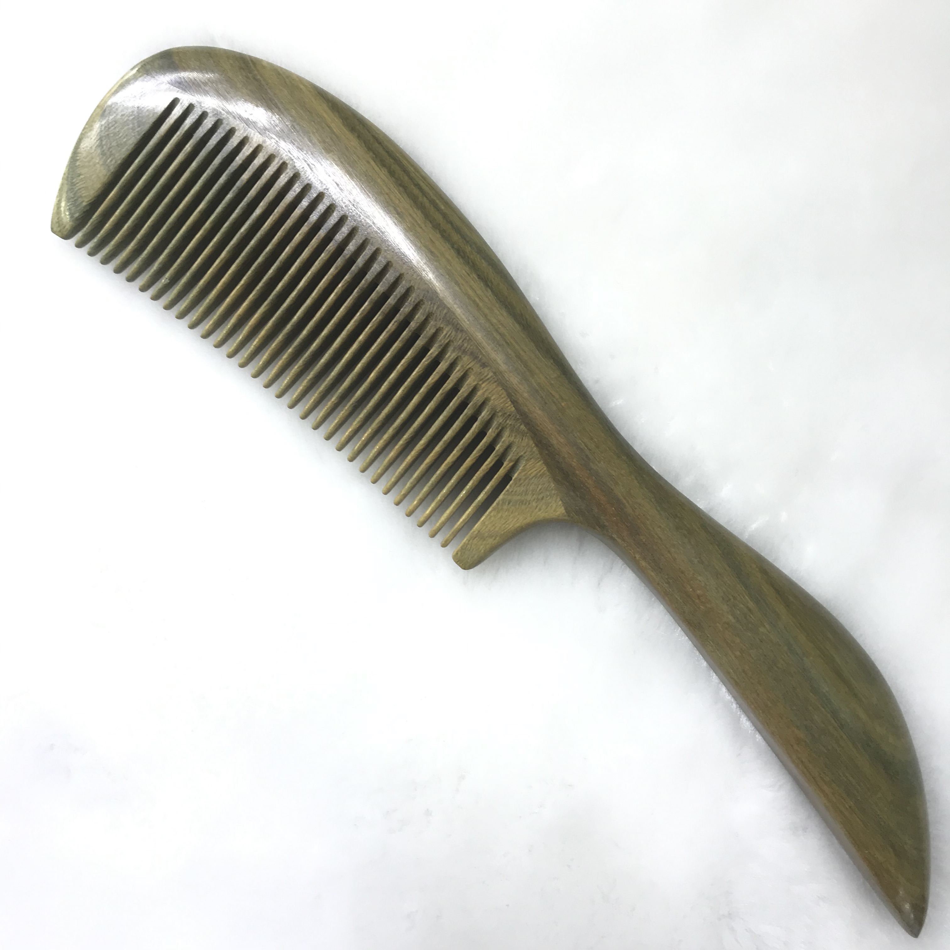 Natural wood green sandalwood comb, long handle, fine-toothed comb, straight hair comb, anti-static massage comb detail image 6
