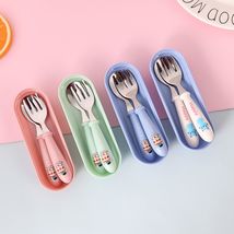 不锈钢勺子卡通儿童两件套勺子叉 子套装创意便携盒装餐具