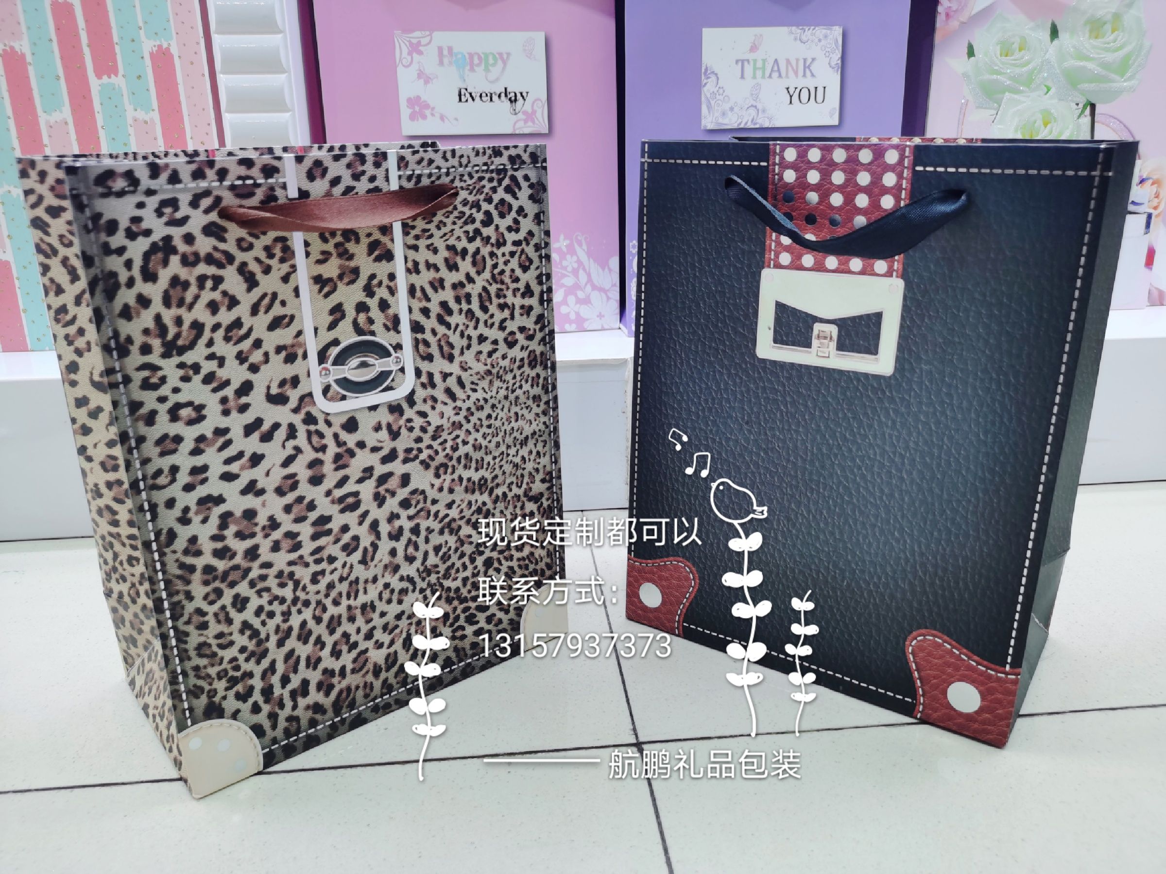 Factory wholesale of high-end tea gift handbags, portable imitation leather texture gift paper bags and handbags full figure