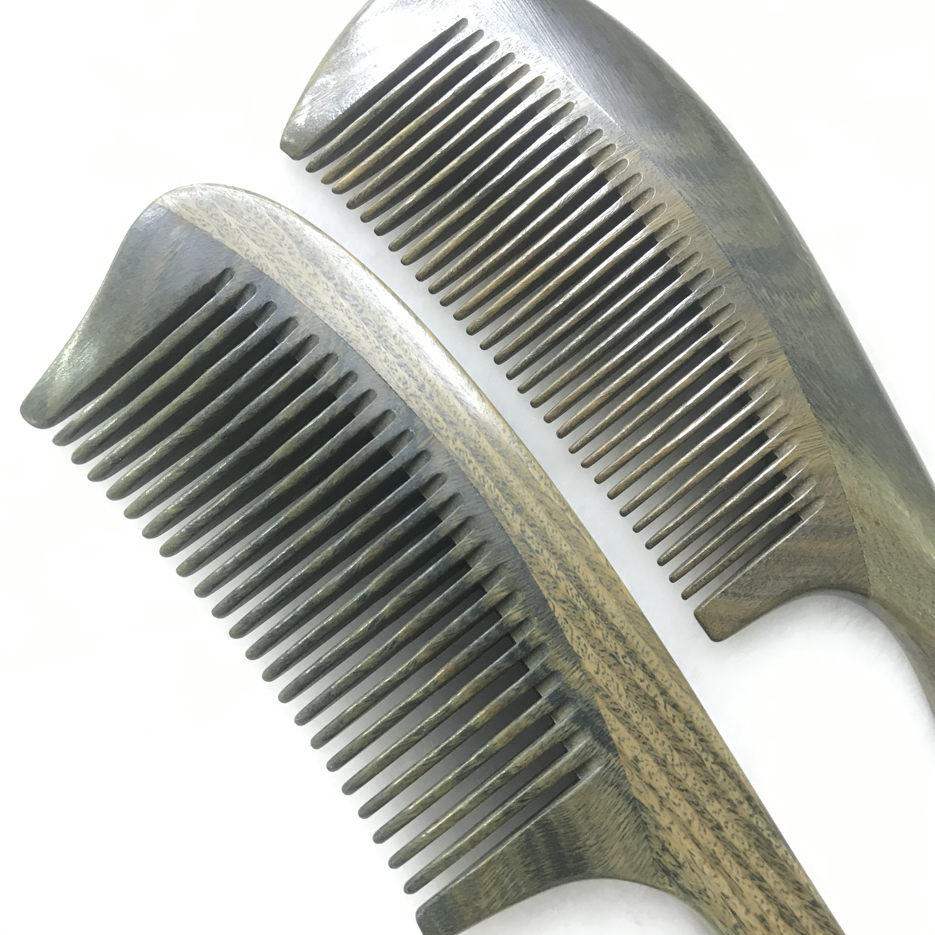 Natural wood green sandalwood comb, long handle, fine-toothed comb, straight hair comb, anti-static massage comb detail image 3
