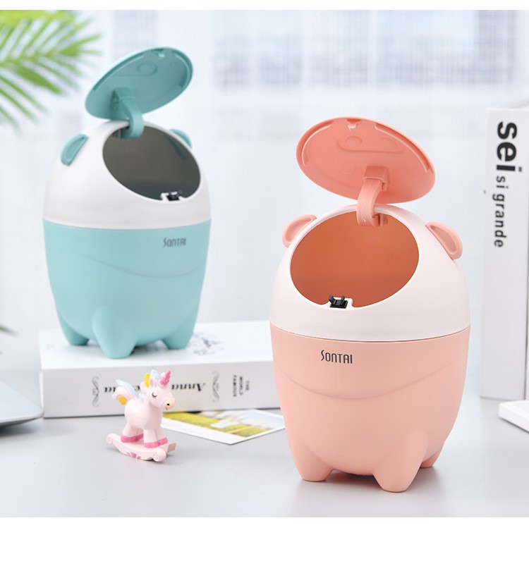 Creative cartoon cute pig desktop trash can, push-type large-capacity multi-functional compact classified trash can detail image 15