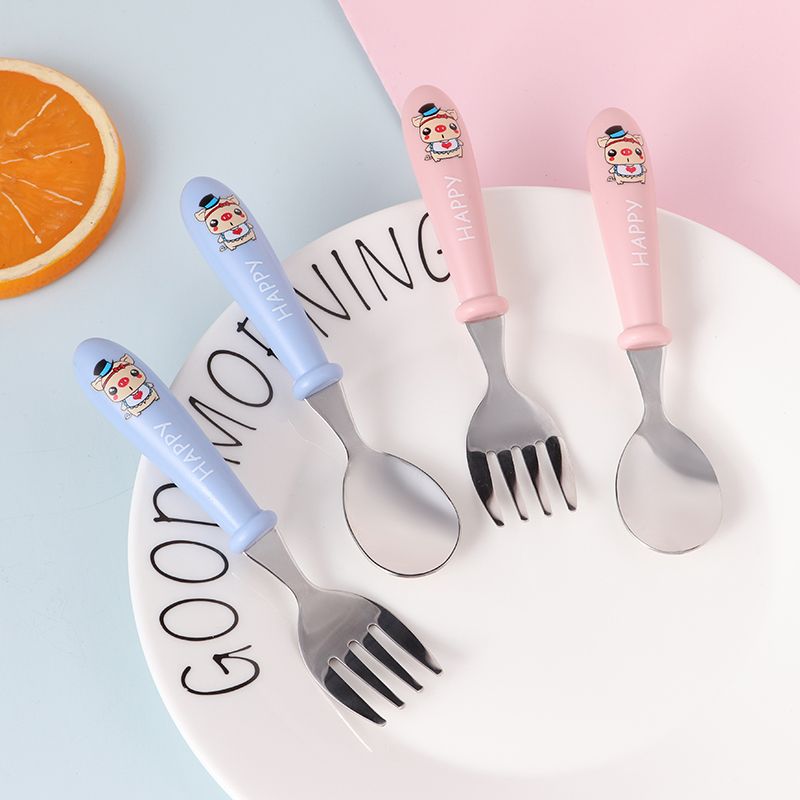 Stainless Steel Spoon Cartoon Children's Two-Piece Spoon And Fork Set Creative Portable Box Tableware details Picture