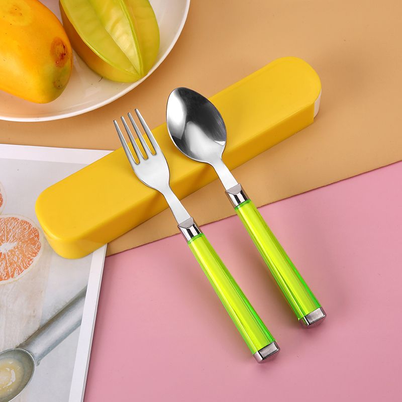 Portable Tableware Stainless Steel Spoon Fork Chopsticks Knife 3-Piece Student Tableware Set Travel Set Application Scenario