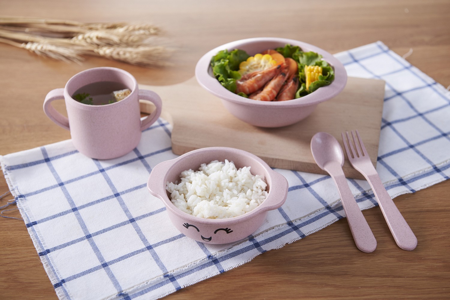 小麦秸秆儿童碗餐具套装卡通造型叉勺水果盘碗详情图7