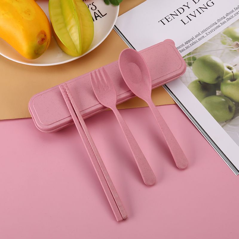 Wheat Straw Portable Cutlery Box Knife And Fork Set Plastic Knife And Fork Spoon Student Travel Three-Piece Wheat Cutlery Set Specification drawing