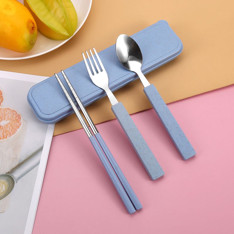 Wheat Tableware Set Wheat Straw Tableware Spoon Chopsticks Wholesale Two Sets Of Stainless Steel Three Sets Of Practical Gifts undefined