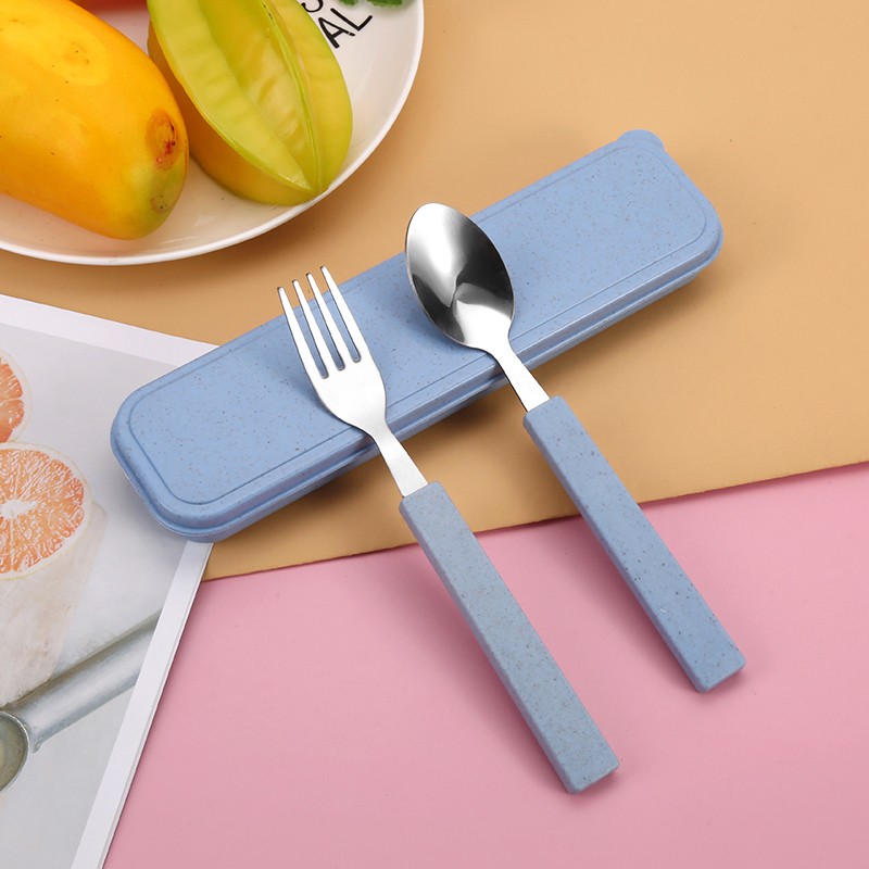 Wheat Tableware Set Wheat Straw Tableware Spoon Chopsticks Wholesale Two Sets Of Stainless Steel Three Sets Of Practical Gifts undefined