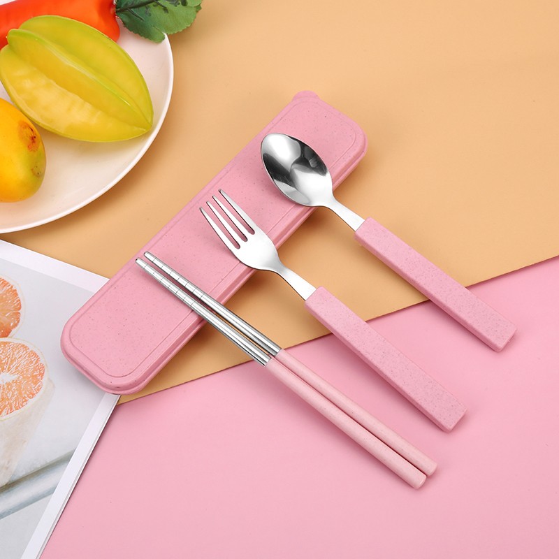 Wheat Tableware Set Wheat Straw Tableware Spoon Chopsticks Wholesale Two Sets Of Stainless Steel Three Sets Of Practical Gifts Application Scenario