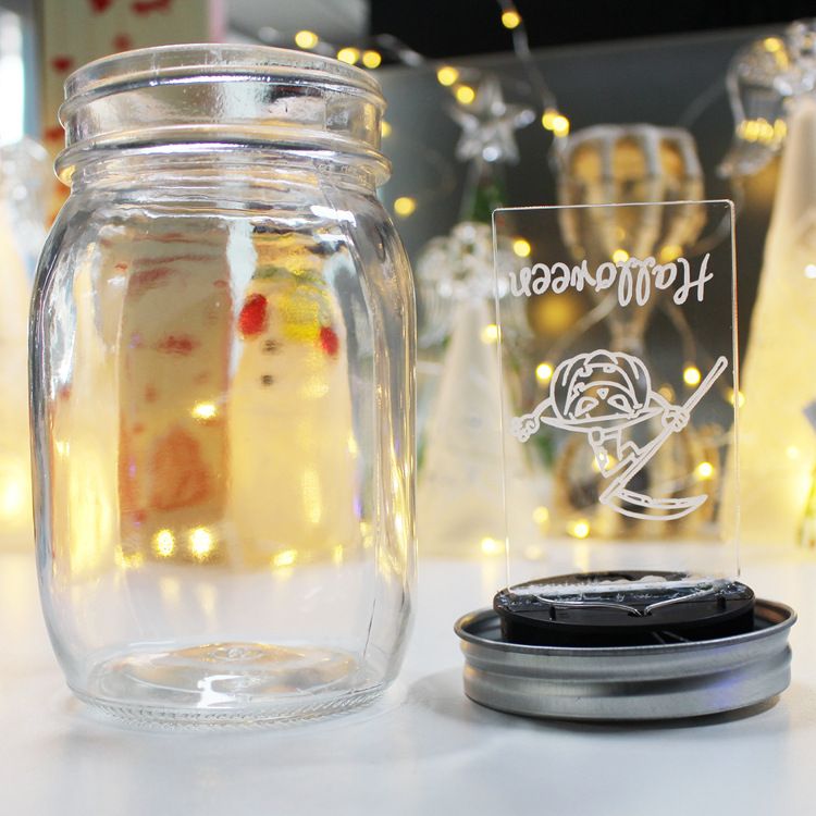Mason Can Lantern Craft Kit LED Halloween Custom patterned Lights DIY children's toy gifts