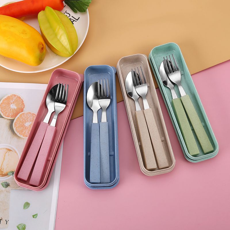 Wheat Tableware Set Wheat Straw Tableware Spoon Chopsticks Wholesale Two Sets Of Stainless Steel Three Sets Of Practical Gifts undefined