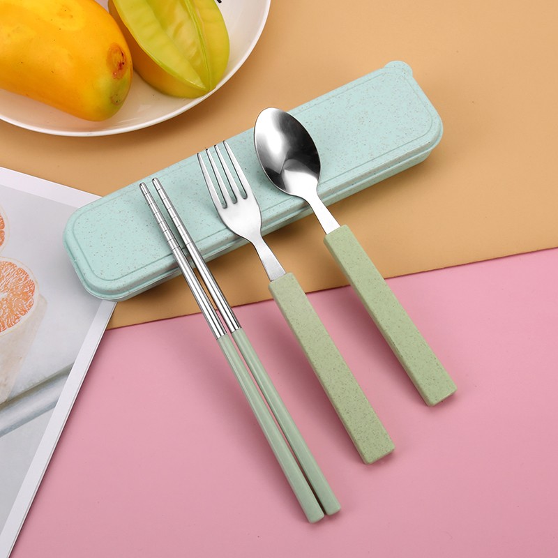 Wheat Tableware Set Wheat Straw Tableware Spoon Chopsticks Wholesale Two Sets Of Stainless Steel Three Sets Of Practical Gifts undefined