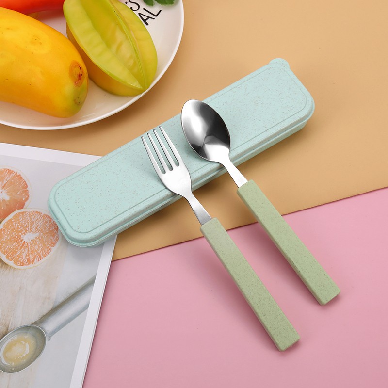 Wheat Tableware Set Wheat Straw Tableware Spoon Chopsticks Wholesale Two Sets Of Stainless Steel Three Sets Of Practical Gifts undefined