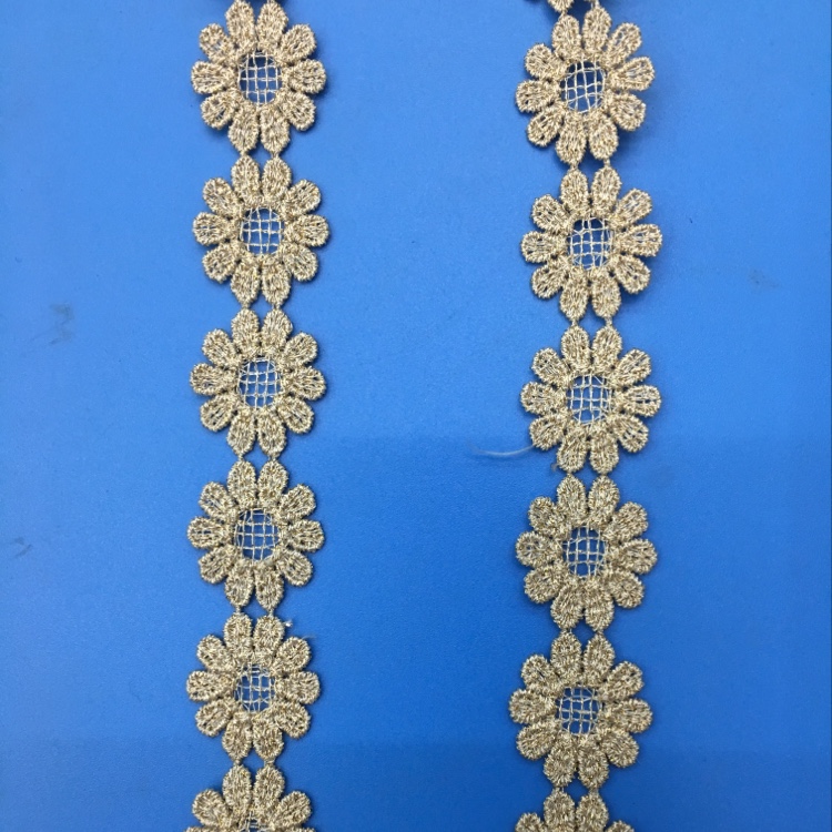 晶彩花边、水溶金丝线花朵花边太阳花条码花边。 details Picture