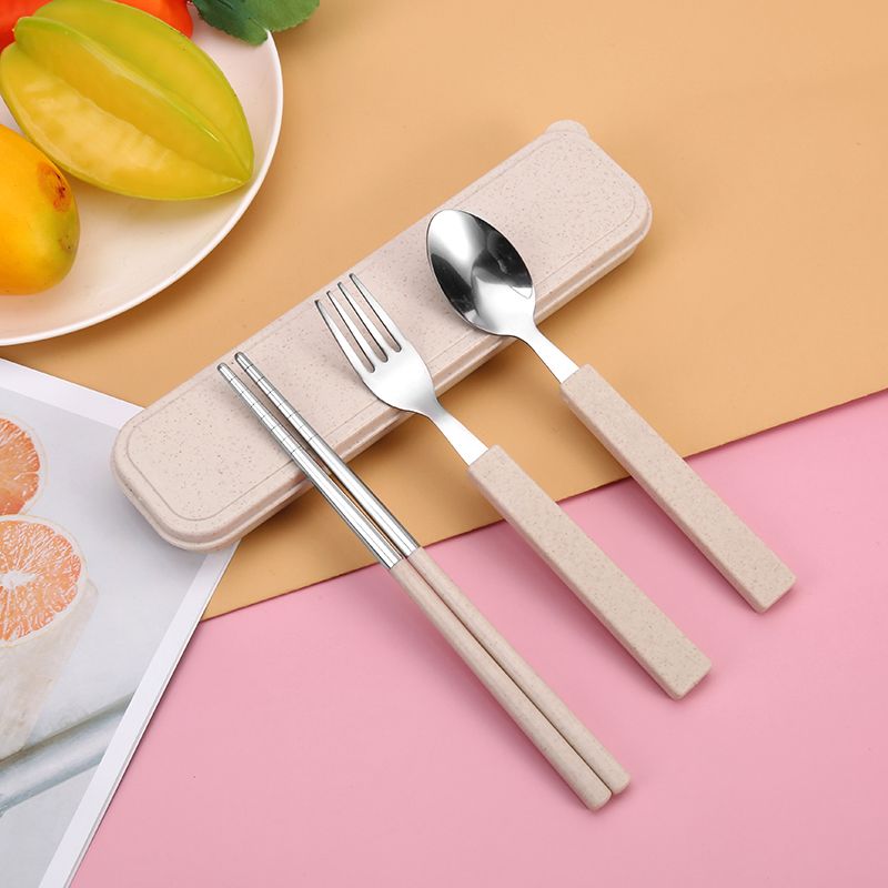Wheat Tableware Set Wheat Straw Tableware Spoon Chopsticks Wholesale Two Sets Of Stainless Steel Three Sets Of Practical Gifts Application Scenario