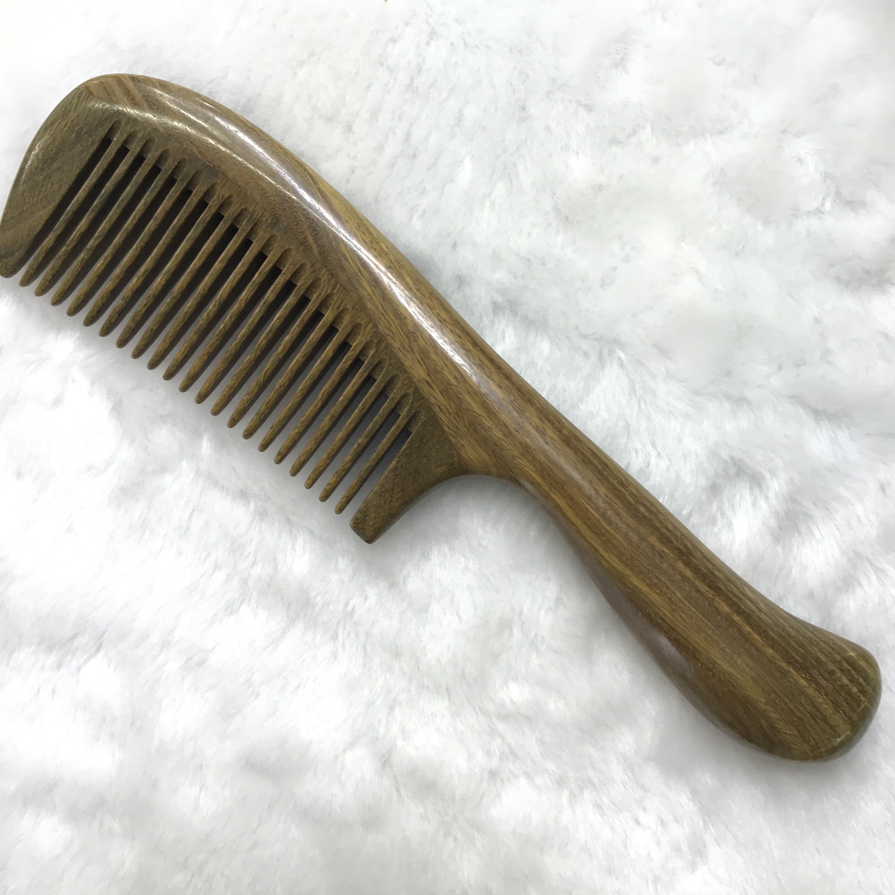Natural wood green sandalwood comb, long handle, fine-toothed comb, straight hair comb, anti-static massage comb detail image 14