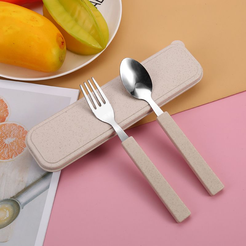Wheat Tableware Set Wheat Straw Tableware Spoon Chopsticks Wholesale Two Sets Of Stainless Steel Three Sets Of Practical Gifts Item Picture