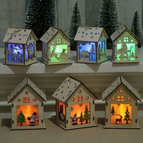 Christmas decorative lights luminous wooden house Christmas creative wooden house window pendant lights diy gifts for children