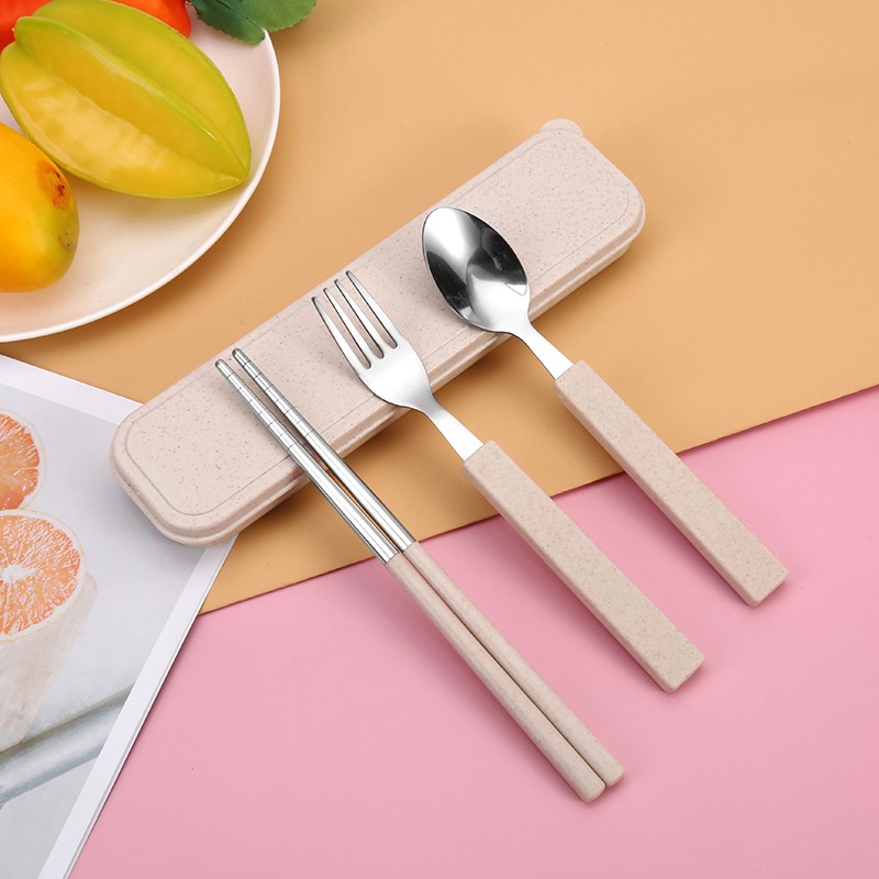 Wheat Tableware Set Wheat Straw Tableware Spoon Chopsticks Wholesale Two Sets Of Stainless Steel Three Sets Of Practical Gifts Item Picture