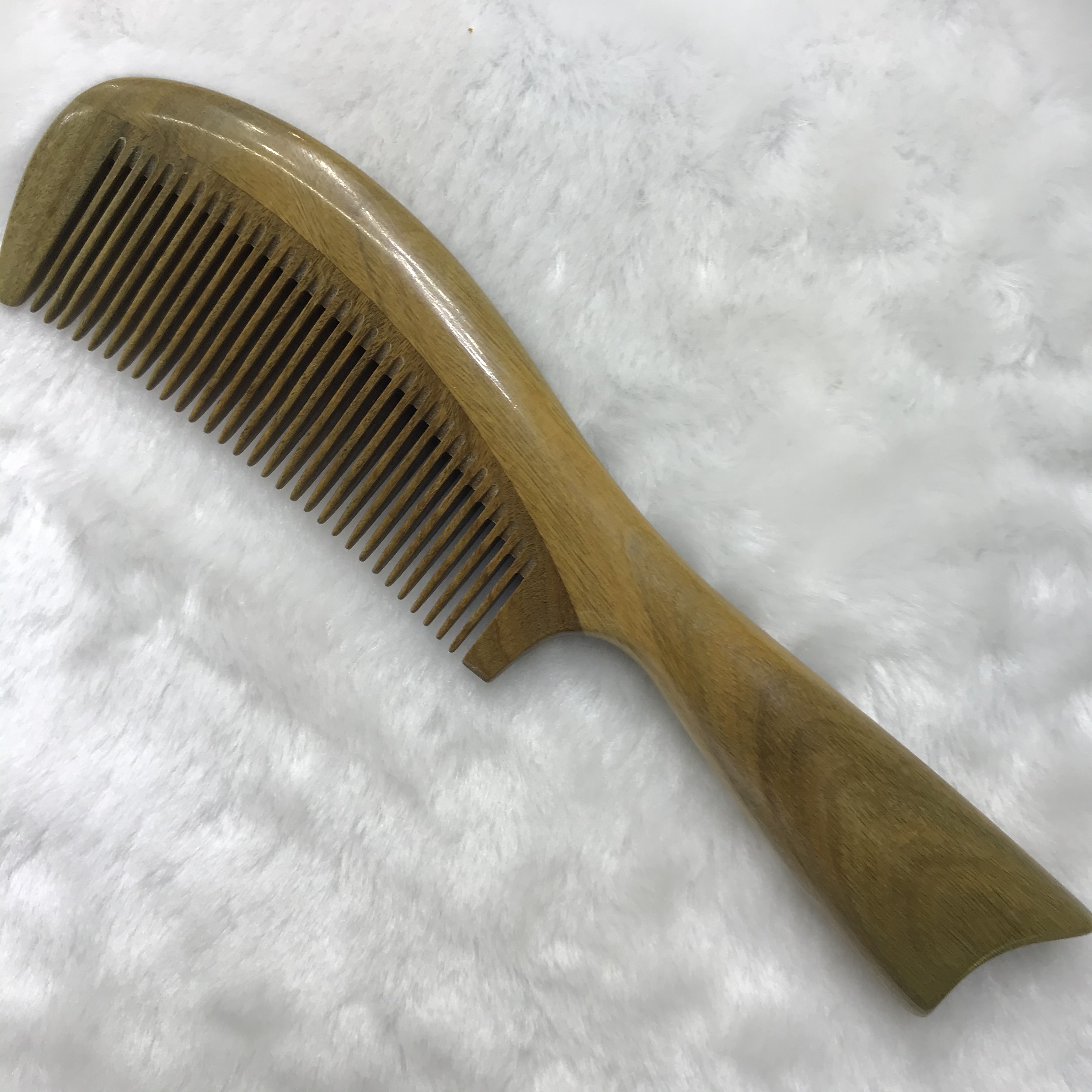 Natural wood green sandalwood comb, long handle, fine-toothed comb, straight hair comb, anti-static massage comb detail image 11