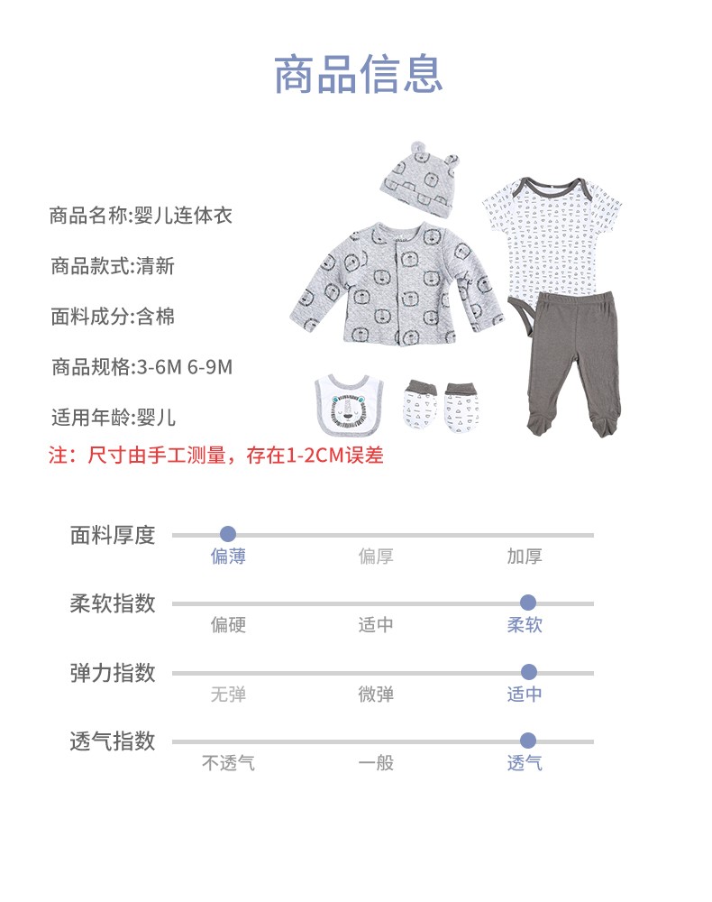 新生婴儿春夏秋冬四季六件套装 宝宝卡通哈衣纯棉服装0-1岁连身衣详情图1