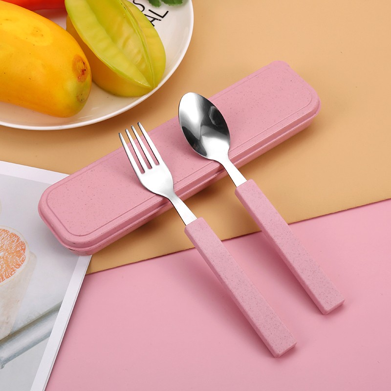 Wheat Tableware Set Wheat Straw Tableware Spoon Chopsticks Wholesale Two Sets Of Stainless Steel Three Sets Of Practical Gifts undefined