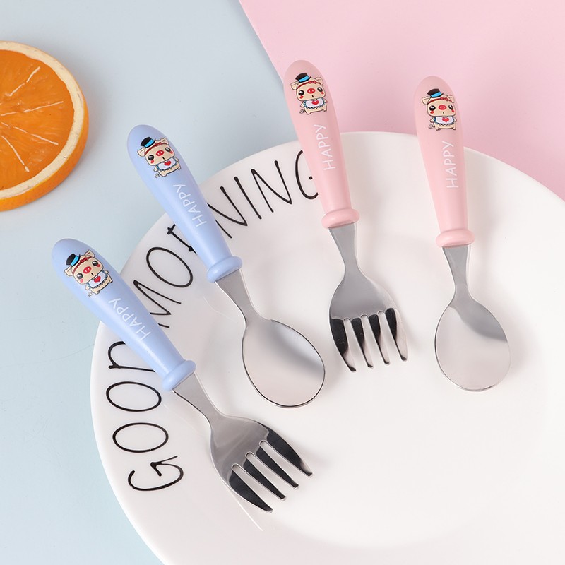 不锈钢勺子卡通儿童两件套勺子叉 子套装创意便携盒装餐具详情图1