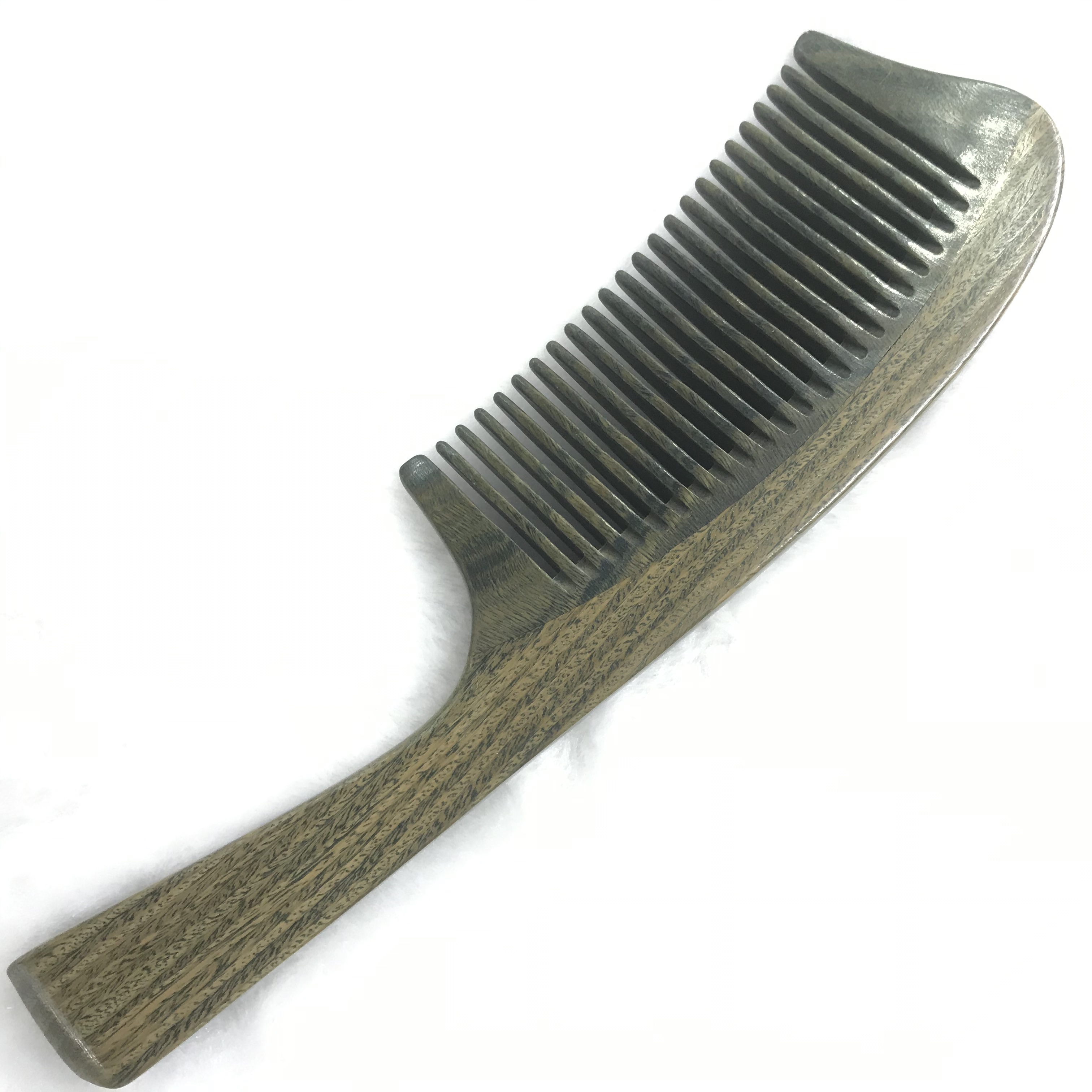 Natural wood green sandalwood comb, long handle, fine-toothed comb, straight hair comb, anti-static massage comb detail image 4