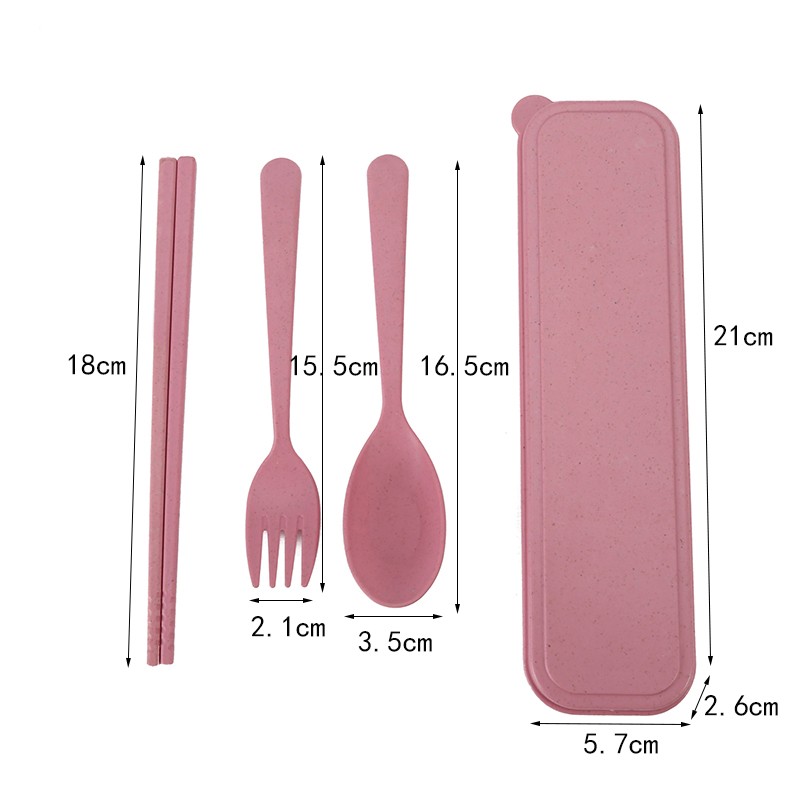 Wheat Straw Portable Cutlery Box Knife And Fork Set Plastic Knife And Fork Spoon Student Travel Three-Piece Wheat Cutlery Set undefined