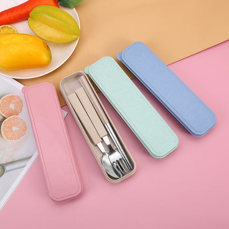 Wheat Tableware Set Wheat Straw Tableware Spoon Chopsticks Wholesale Two Sets Of Stainless Steel Three Sets Of Practical Gifts details Picture