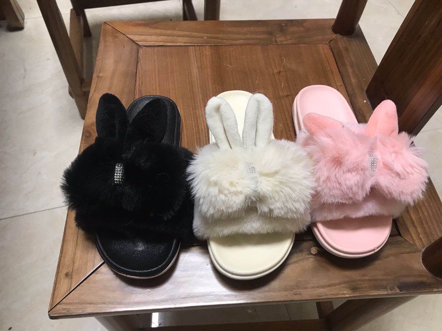 Spring and autumn women hair with rabbit ears fashion slippers