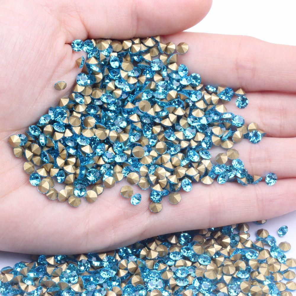 湖蓝闪钻水晶玻璃尖底钻 ss3 1.3mm 1440颗 14切面饰品配件
