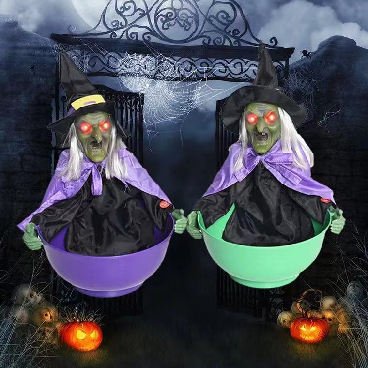 万圣节装饰发光感应电动玩具巫婆果盘鬼密室逃脱鬼屋酒吧道具商海