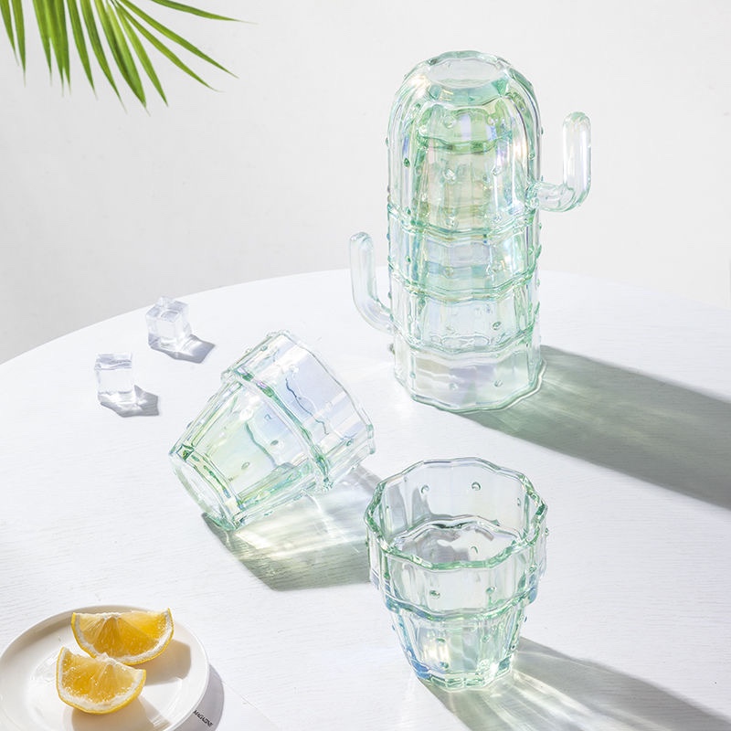 Living Room Creative Cactus Water Cup Set Stackable Home Glass Cup Set Cold Kettle Set 2