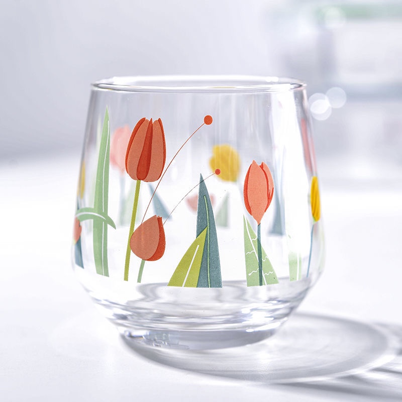 Tianyang Glass Tulip Glass Ins Net Red Girl Heart Breakfast Coffee Milk Cup Juice Cup 1