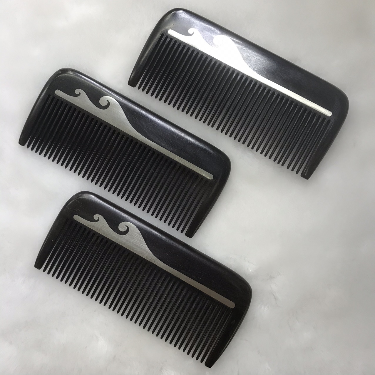 High-end natural wood ebony inlaid copper straight hair comb