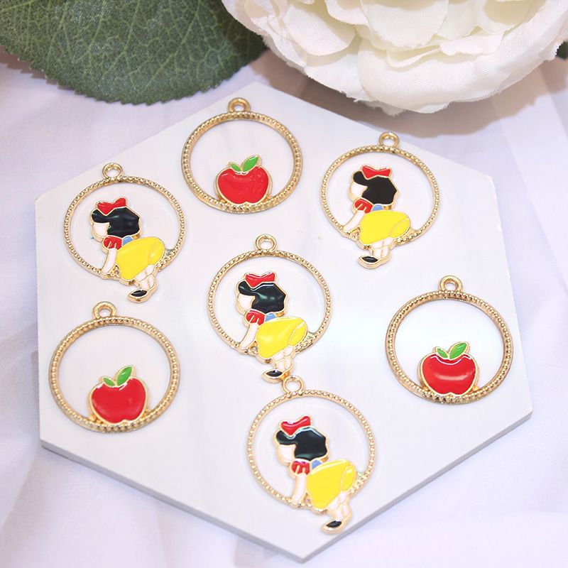 Diy handmade jewelry accessories K gold oil drop alloy Snow White Apple pendant bracelet drop oil thumbnail