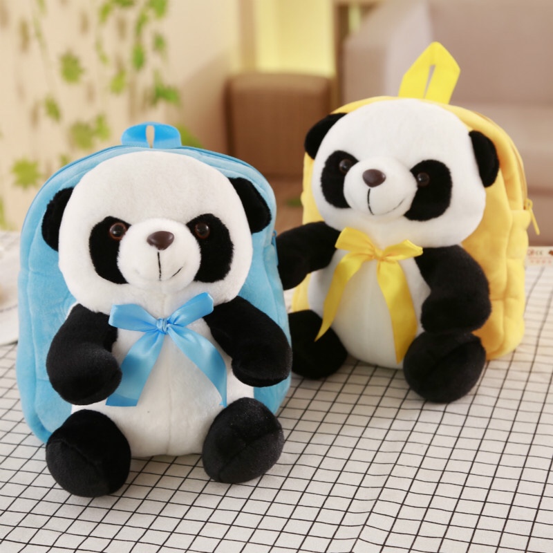 韩版可爱毛绒背包熊猫儿童书包熊猫玩具包包儿童双肩包厂家直销详情图1