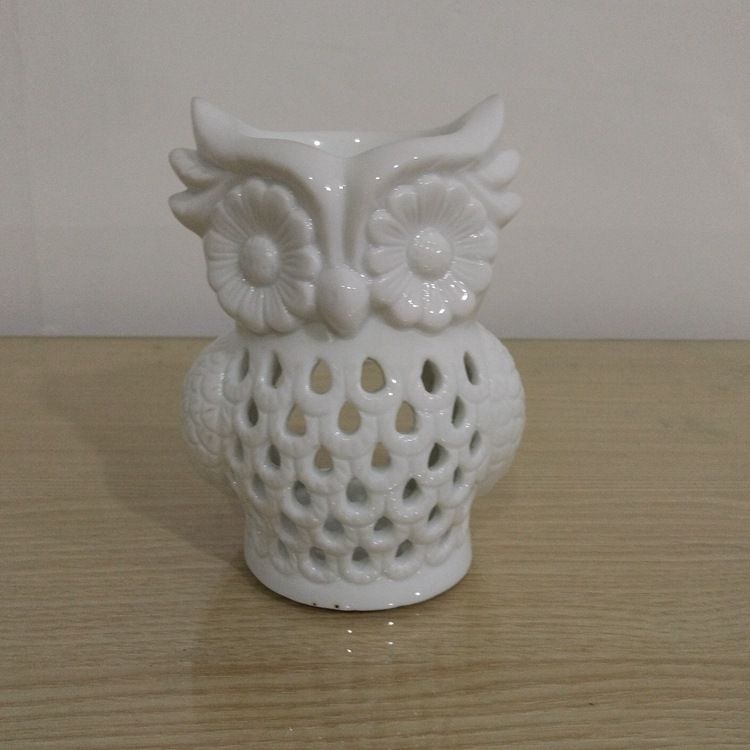 熏香炉手工镂空瓷器工艺品家居酒店足浴猫头鹰小夜灯摆饰白底实物图