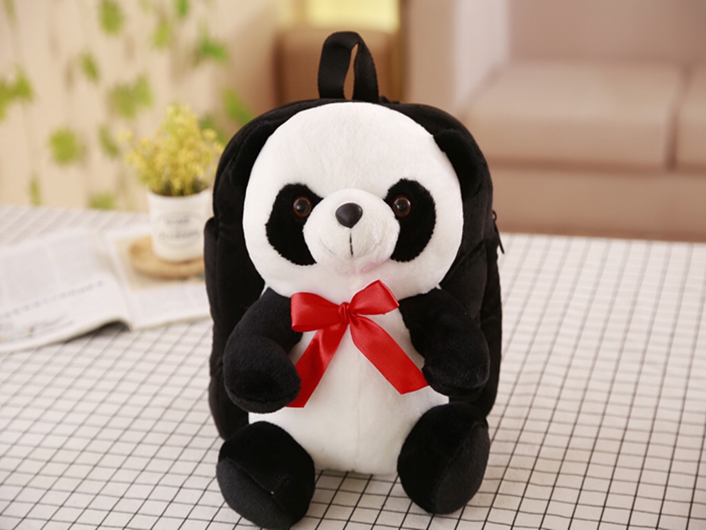 韩版可爱毛绒背包熊猫儿童书包熊猫玩具包包儿童双肩包厂家直销详情图4