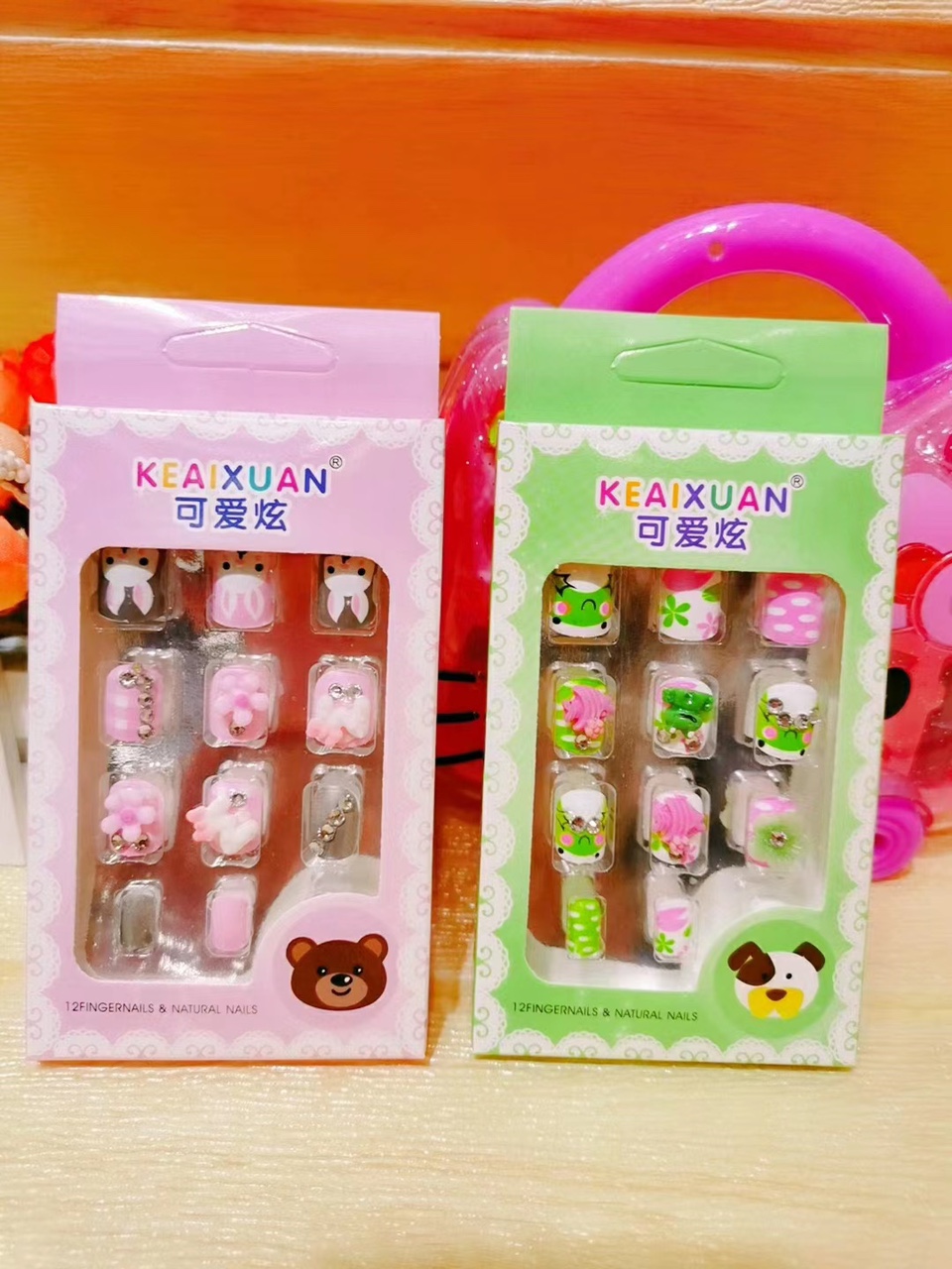 Children macaron color with back glue nail decal series little animals little girls love reusable stereo DlY series thumbnail