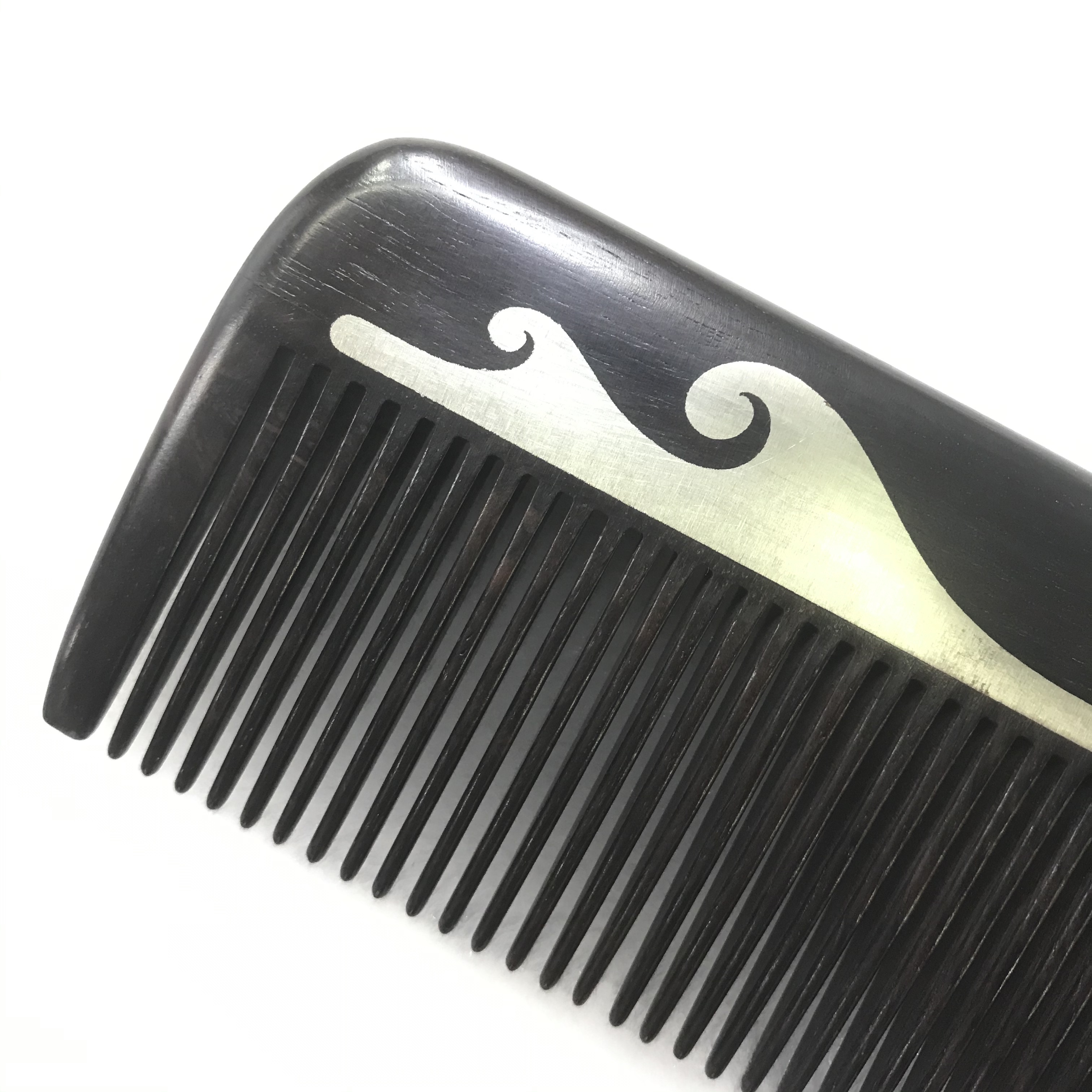 High-end natural wood ebony inlaid copper straight hair comb detail image 3