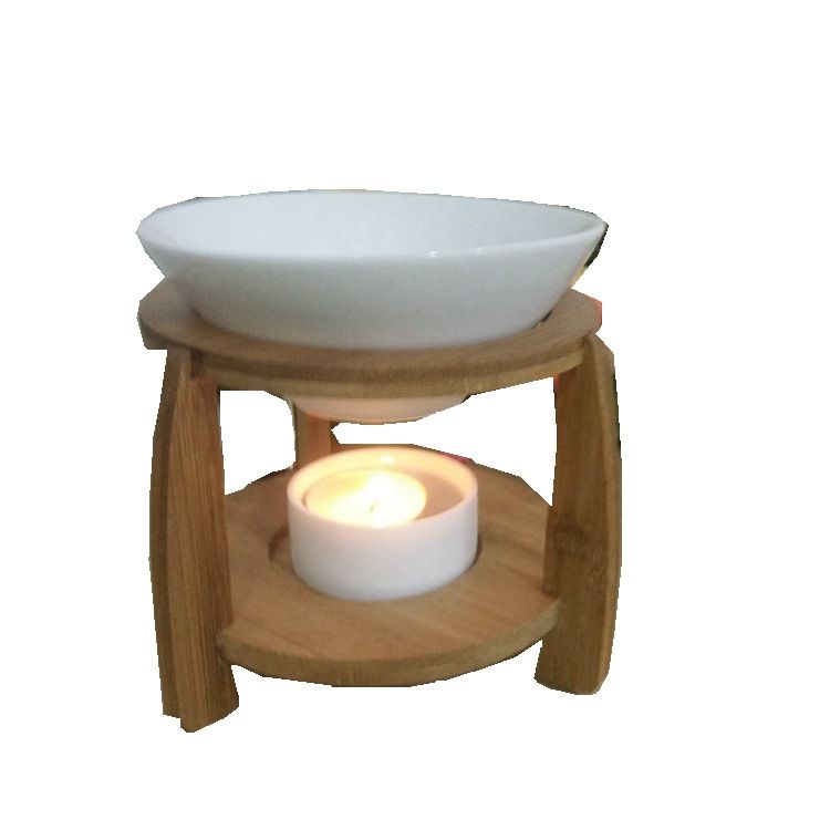 竹制架子陶瓷香薰炉茶蜡固体香蜡家居生活摆饰陶瓷工艺品白底实物图